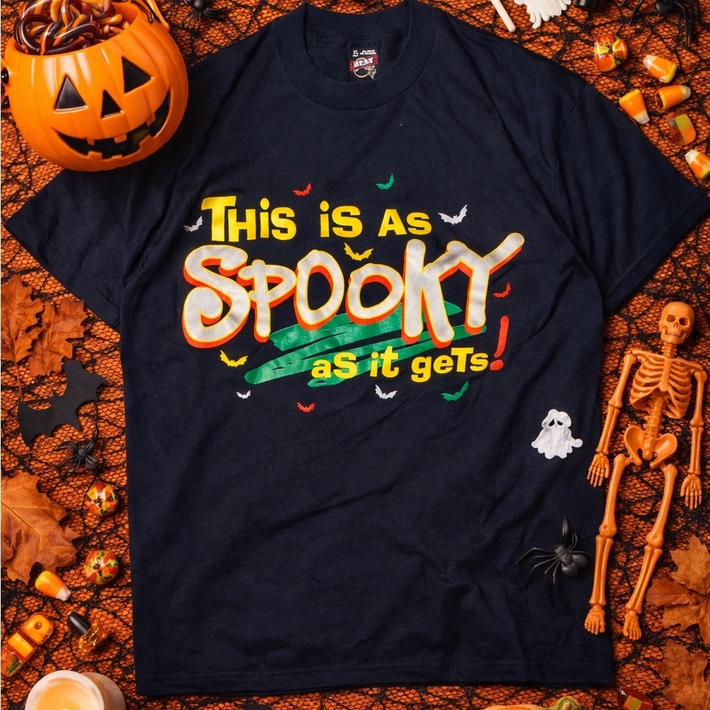 Vintage 90s Halloween T Shirt XL Single Stitch Black Spooky Graphic Tee Bats